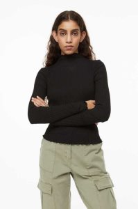 H&M Long-sleeved Gerippt Oberteile Damen Rot | OIF-172469