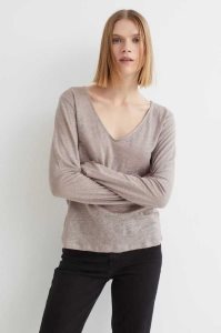H&M Long-sleeved Linen Jersey Oberteile Damen Hellkhaki Grün | VLO-658907