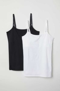 H&M MAMA 2-pack Nursing Tank Tops Schwangerschaftskleidung Damen Schwarz Weiß | LCO-749283