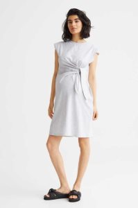 H&M MAMA Tie-detail Jersey Kleider Schwangerschaftskleidung Damen Hellgrau | NBA-796205