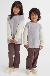 H&M Merino Wolle Rib-knit Pullover Kinder Grau Braun Dunkelbraun | WZH-387504