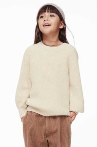 H&M Merino Wolle Rib-knit Pullover Kinder Beige Weiß | XMU-867529