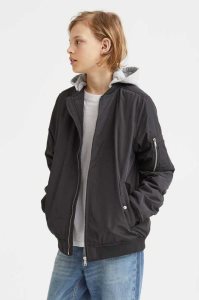 H&M Mit Kapuze Bomber Jacket Oberbekleidung Kinder Schwarz | CDW-789421
