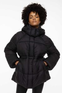 H&M Mit Kapuze Puffer Jacke Damen Schwarz | EIK-152987