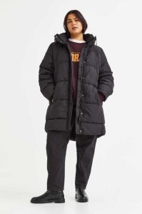 H&M Mit Kapuze Puffer Jacke Damen Schwarz | LTS-025973