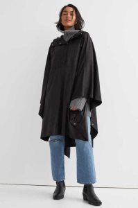 H&M Mit Kapuze Rain Cape Jacke Damen Schwarz | WCZ-106985