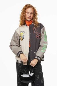 H&M Motif-detail Baseball Jacke Damen Dunkelgrau Braun | INE-078324