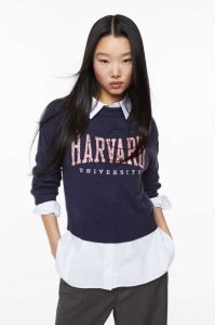 H&M Motif-front Pullover Damen Dunkelblau | DZE-735098