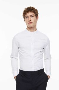H&M Muscle Fit Band-collar Hemd Herren Weiß | RDP-189305