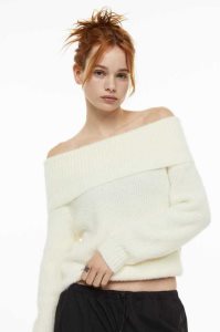 H&M Off-the-shoulder Pullover Damen Schwarz | VIM-580472