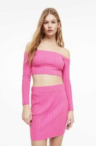 H&M Off-the-shoulder cable-knit top Pullover Damen Rosa | XWA-510894
