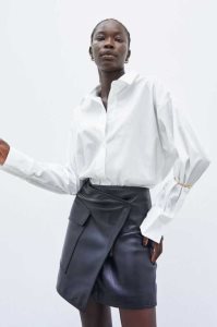 H&M Oversized Baumwoll Shirt Bluse Damen Weiß | PCA-805432
