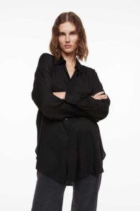 H&M Oversized Bluse Damen Schwarz | ESH-157902