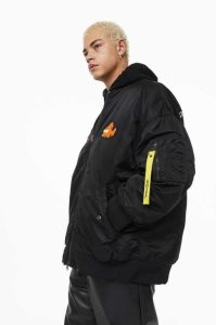 H&M Oversized Fit Bomber Jacke Herren Schwarz | SID-082714