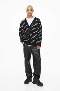 H&M Oversized Fit Jacquard-knit Cardigan Pullover Herren Schwarz | LEV-147059