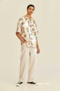 H&M Oversized Fit Patterned Resort Hemd Herren Weiß | JBK-926580