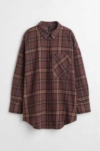 H&M Oversized Flannel Shirt Bluse Damen Hellrosa Schwarz | MFX-186095