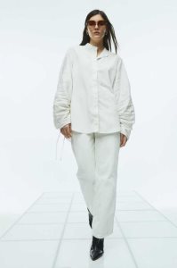 H&M Oversized Gathered-sleeve Shirt Bluse Damen Weiß | CET-805971