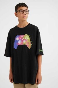 H&M Oversized Printed Hemd Kinder Dunkeltürkis | HTM-748260