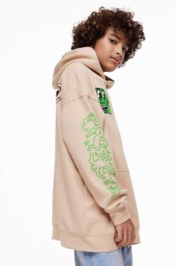 H&M Oversized Printed Hoodie Kinder Beige | FJQ-594367