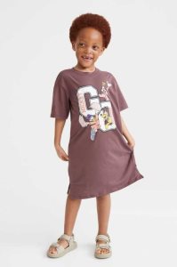 H&M Oversized Printed Jersey Kurzes Kleid Kinder Dunkellila | ZBL-278649