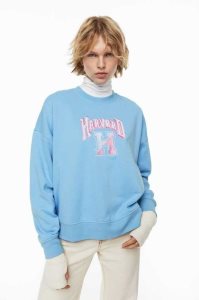 H&M Oversized Printed Sweatshirt Damen Hellblau | TLN-536104