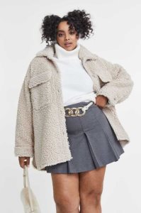H&M Oversized Teddy Shacket Jacke Damen Hellbeige | DKW-076915