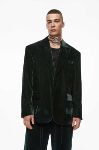 H&M Oversized Velvet Jacket Blazer Herren Türkis Grün | MBX-162547