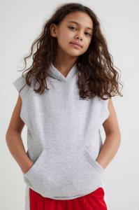 H&M Oversized Ärmellose Hoodie Kinder Hellgrau | TZD-160874