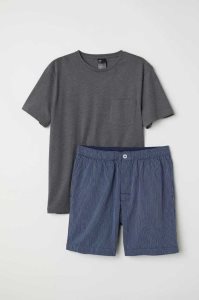 H&M Pajama T-shirt and Shorts Loungewear Herren Navy Blau | OIZ-538461