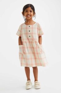 H&M Patterned Baumwoll Kurzes Kleid Kinder Weiß | FXM-463095