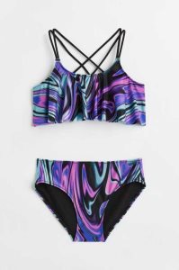 H&M Patterned Bikini Bademode Kinder Schwarz | JPB-023641