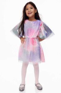 H&M Patterned Tulle Kurzes Kleid Kinder Hellrosa | ELK-871462