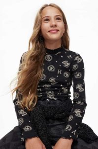 H&M Patterned top Jersey Kinder Schwarz | PMY-351824