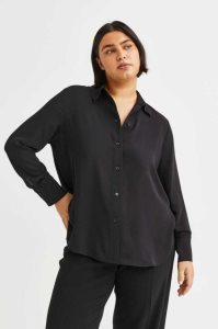 H&M Pointed-collar Shirt Übergröße Damen Schwarz | BNC-326547
