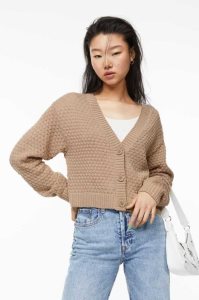 H&M Pointelle-knit Cardigan Pullover Damen Schwarz | VJI-857132