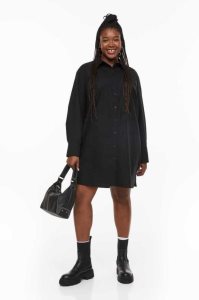 H&M Poplin Shirt Kleider Übergröße Damen Schwarz | HBU-108435