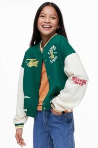 H&M Print-motif Baseball Jacket Oberbekleidung Kinder Dunkelgrün | WSM-927816