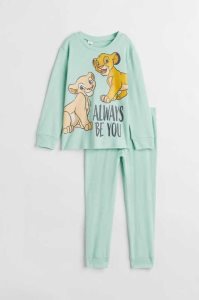 H&M Printed Baumwoll Pajamas Jersey Kinder Helltürkis | MOF-615297