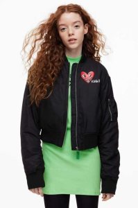 H&M Printed Bomber Jacke Kinder Schwarz | NPD-350429