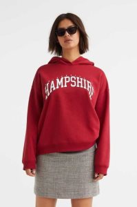 H&M Printed Hoodie Damen Rot | EKO-159736