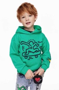 H&M Printed Hoodie Kinder Grün | EHA-436875