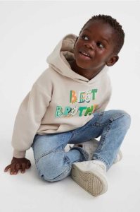 H&M Printed Hoodie Kinder Hellbeige | YMR-897026