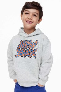 H&M Printed Hoodie Kinder Hellgrau | QFU-827305