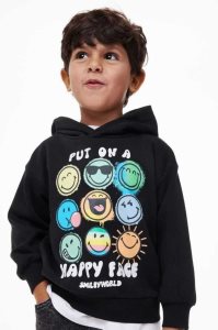 H&M Printed Hoodie Kinder Schwarz | JEL-509182