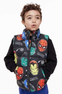 H&M Printed Puffer Vest Oberbekleidung Kinder Dunkelgrau | EZT-597812
