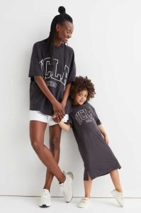 H&M Printed T-shirt Kurzes Kleid Kinder Dunkelgrau | WFX-039172