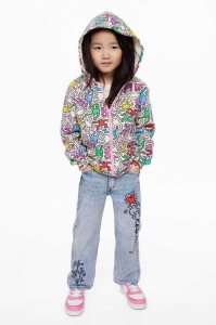 H&M Printed Weite Fit Jeans Kinder Hellblau | PJZ-460921