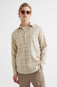 H&M Regular Fit Linen-blend Hemd Herren Beige | TWN-312086