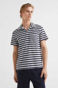 H&M Regular Fit Terry T-shirts Herren Navy Blau Weiß | BWZ-654293